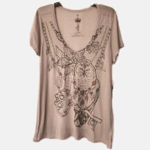 KEY CLOSET Owl Crystal Embellished Womens Vneck Tee In Gray